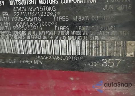 2018 Mitsubishi Outlander Sport Es from USA, damaged, VIN JA4AP3AW6JU021816